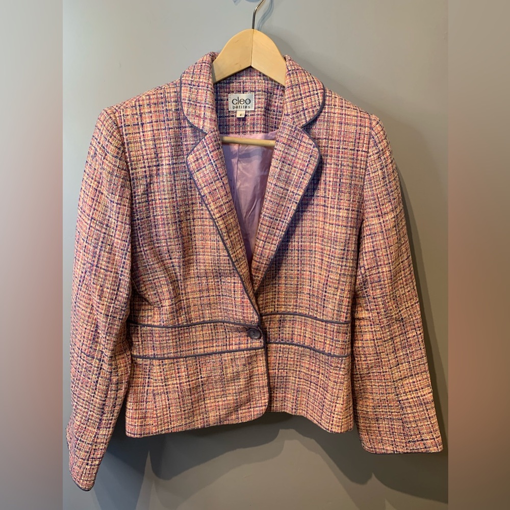 Cleo Tweed Blazer in Pink and Purple - Picture 2 of 4